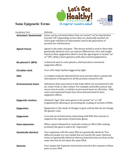 Epigenetics Glossary