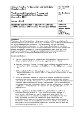 The Proposed Expansion of Primary and Key Decision: Secondary Schools in West Sussex from Yes September 2019