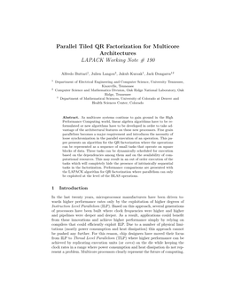 Parallel Tiled QR Factorization for Multicore Architectures LAPACK Working Note # 190