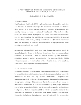 1 a Pilot Study of Inclusive Schooling At