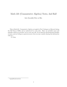 Commutative Algebra) Notes, 2Nd Half