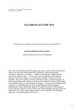 Asa Firth Lecture 2014