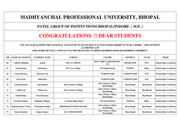Madhyanchal Professional University, Bhopal Congratulations