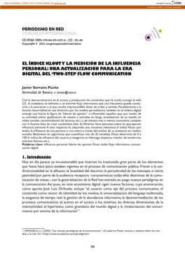 PERIODISMO EN RED CONGRESO INTERNACIONAL 1. Introducción EL ÍNDICE KLOUT Y LA MEDICIÓN DE LA INFLUENCIA PERSONAL