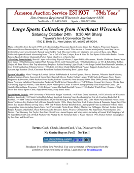 Arneson Auction Service EST 1937 " 78Th Year " Jim Arneson Registered Wisconsin Auctioneer #836 Neillsville ~ 715-819-2689 Sparta ~ 608-797-5086
