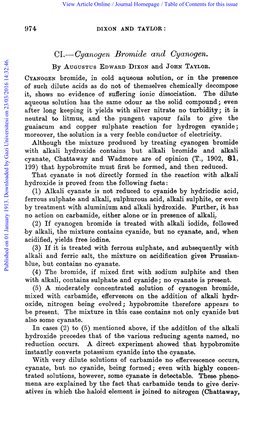 Cyanogera Bromide and Cyanogen. by AUGUSTUSEDWARD DIXON and JOHNTAYLOR