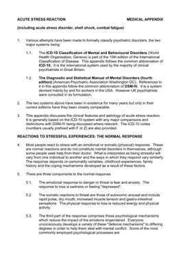 Acute Stress Reaction Medical Appendix