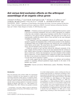 Ant Versus Bird Exclusion Effects on the Arthropod Assemblage of an Organic Citrus Grove