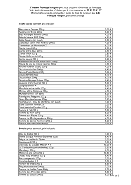 Livraison Fromages Tarifs