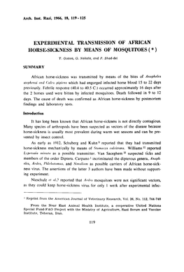 Experimental Transmission of African Horse"Sickness by Means of Mosquitoes ( * )