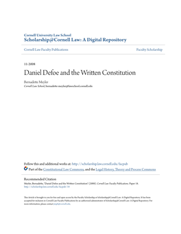 Daniel Defoe and the Written Constitution Bernadette Meyler Cornell Law School, Bernadette-Meyler@Lawschool.Cornell.Edu