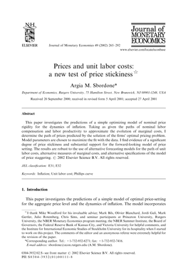 Prices and Unit Labor Costs: a New Test of Price Stickiness$