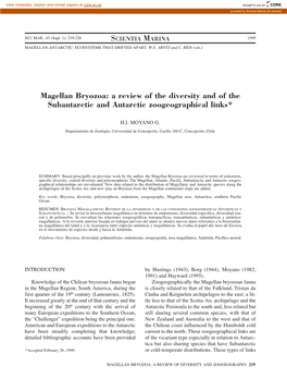 Magellan Bryozoa: a Review of the Diversity and of the Subantarctic and Antarctic Zoogeographical Links*