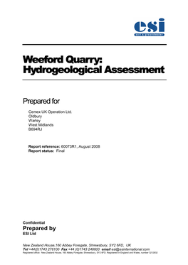 Weeford Quarry: Hydrogeological Assessment