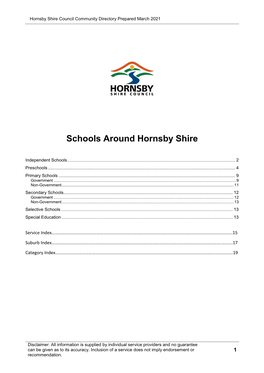 Schools Around Hornsby Shire