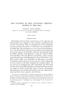 The Axatomy of the Autonomic Nervous System in the Dog1