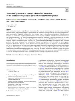 Street-Level Green Spaces Support a Key Urban Population of the Threatened Hispaniolan Parakeet Psittacara Chloropterus