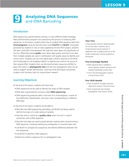 LESSON 9 Analyzing DNA Sequences and DNA Barcoding