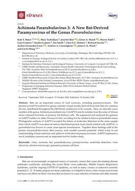 A New Bat-Derived Paramyxovirus of the Genus Pararubulavirus