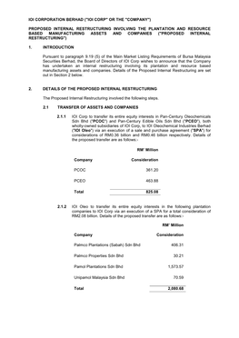 Proposed Internal Restructuring