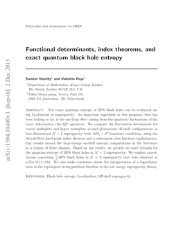 Functional Determinants, Index Theorems, and Exact Quantum Black Hole Entropy