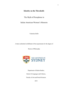 Identity on the Threshold: the Myth of Persephone in Italian American