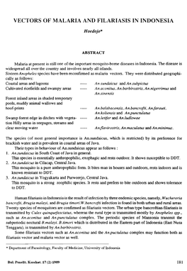 Vectors of Malaria and Filariasis in Indonesia