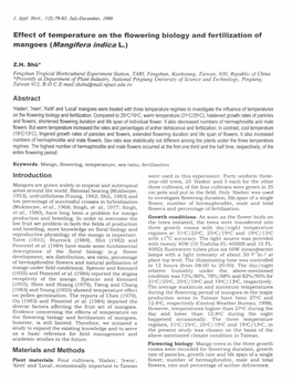 Effect of Temperature on the Flowering Biology and Fertilization of Mangoes (Mangifera Indica L.)