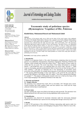 Hymenoptera: Vespidae) of Dir, Pakistan Received: 05-01-2018 Accepted: 06-02-2018