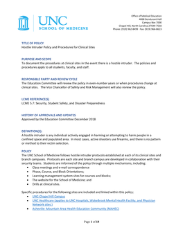 Hostile Intruder Policy and Procedures for Each Clinical Site