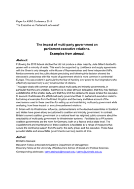 The Impact of Multi-Party Government on Parliament-Executive Relations