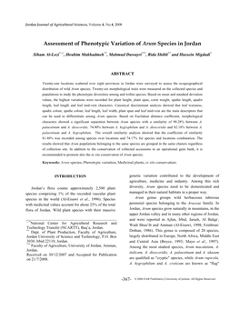 Assessment of Phenotypic Variation of Arum Species in Jordan