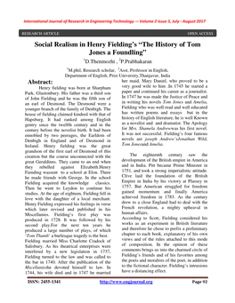 Social Realism in Henry Fielding's “The History of Tom Jones a Foundling”