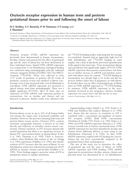 Oxytocin Receptor Expression in Human Term and Preterm Gestational Tissues Prior to and Following the Onset of Labour