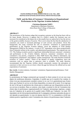 TQM and the Role of Customers' Orientation in Organizational