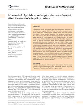 JOURNAL of NEMATOLOGY in Bromeliad Phytotelma, Anthropic