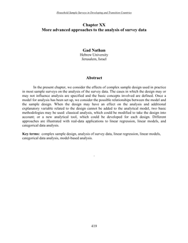 Chapter XX More Advanced Approaches to the Analysis of Survey Data Gad Nathan Abstract