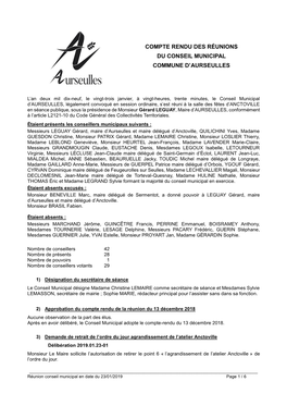 Compte Rendu Des Réunions Du Conseil Municipal Commune D’Aurseulles