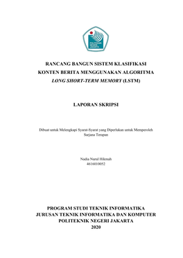 Rancang Bangun Sistem Klasifikasi Konten Berita Menggunakan Algoritma Long Short-Term Memory (Lstm)