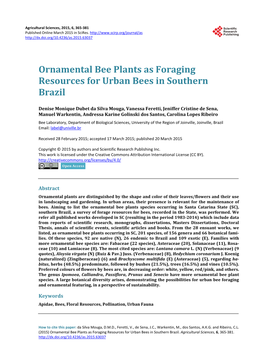 Ornamental Bee Plants As Foraging Resources for Urban Bees in Southern Brazil