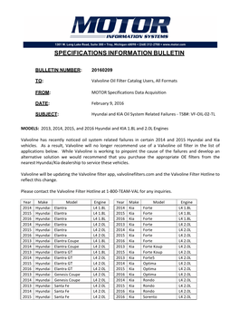 Specifications Information Bulletin