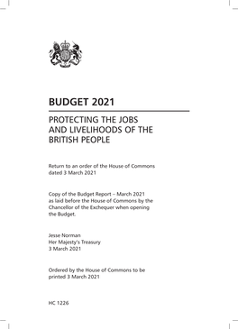 Budget 2021 Protecting the Jobs and Livelihoods of the British People