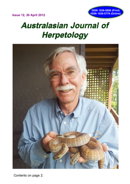 Australasian Journal of Herpetology ISSN 1836-5698 (Print)1 Issue 12, 30 April 2012 ISSN 1836-5779 (Online) Australasian Journal of Herpetology