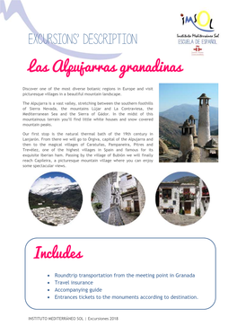 EXCURSIONS' DESCRIPTION Las Alpujarras Granadinas Includes