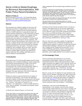 Some Limits to Global Ecophagy by Biovorous Nanoreplicators, With