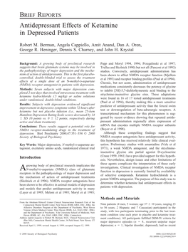 Antidepressant Effects of Ketamine in Depressed Patients