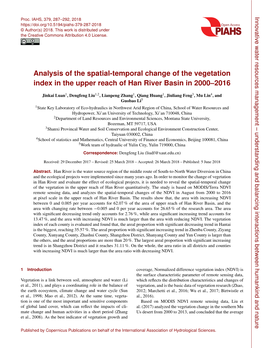 Analysis of the Spatial-Temporal Change of the Vegetation Index in the Upper Reach of Han River Basin in 2000–2016