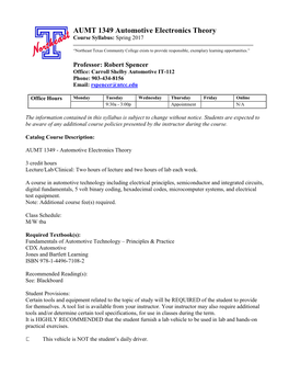 AUMT 1349 Automotive Electronics Theory Course Syllabus: Spring 2017