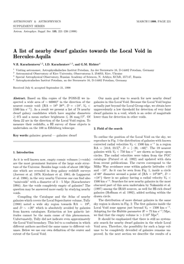 A List of Nearby Dwarf Galaxies Towards the Local Void in Hercules-Aquila