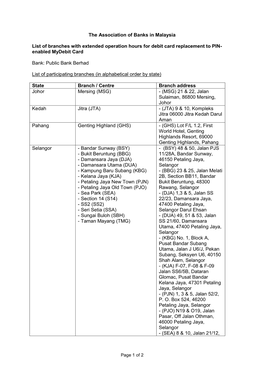 The Association of Banks in Malaysia List of Branches with Extended